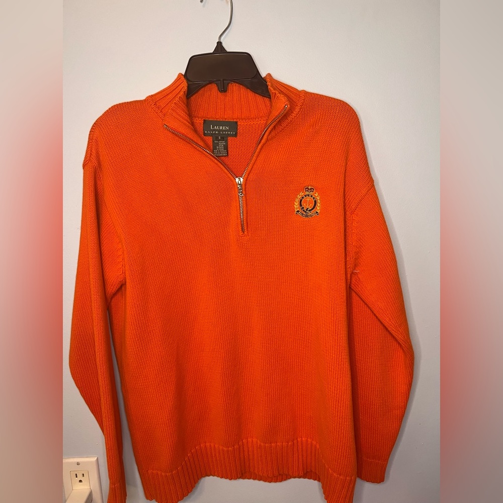Mens Ralf Lauren quarter zip, Bright orange size small.